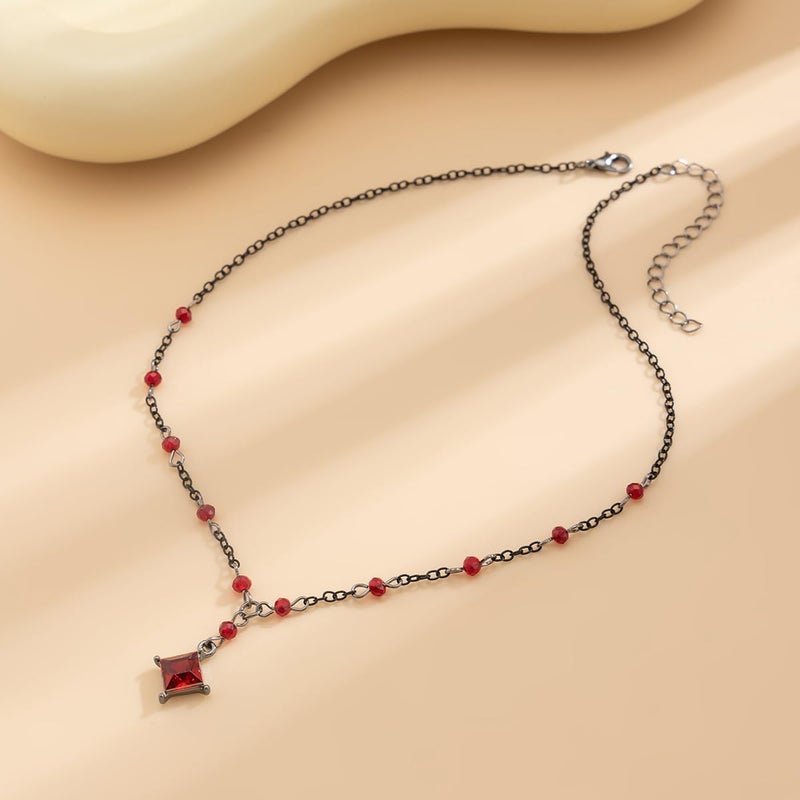 Cicod Gothic Y Necklace,Goth Black Red Crystal Bead Teardrop Necklace,Punk Y Necklace,Halloween Christmas New Year Jewelry Vampire Accessories for Women - Image 3